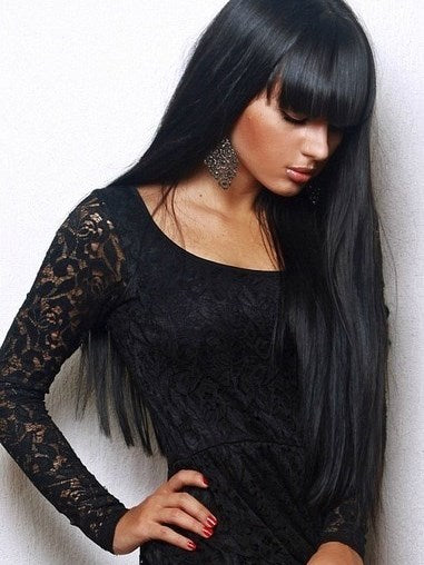 Human Hair Monofilament Top Lace Front Cap Straight 120% 24 Inches Wigs Popswig Heat Resistant Natural Looking Daily Party Wigs Cosplay Wigs with Natural Bangs with Free Wig Cap